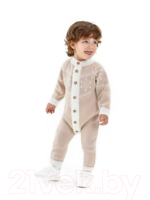 Комбинезон для малышей Amarobaby Pure Love Christmas Snow / AB-OD21-PLC5S/03-68 (бежевый, р.68)