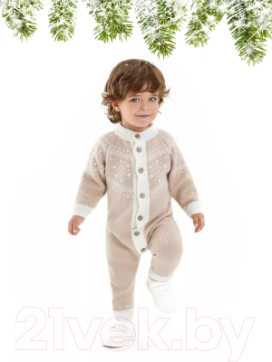 Комбинезон для малышей Amarobaby Pure Love Christmas Snow / AB-OD21-PLC5S/03-74 (бежевый, р.74)