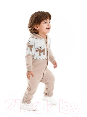 Комбинезон для малышей Amarobaby Pure Love Christmas Deer / AB-OD21-PLC502D/03-56 (бежевый, р.56)