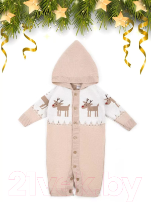 Комбинезон для малышей Amarobaby Pure Love Christmas Deer / AB-OD21-PLC502D/03-62 (бежевый, р.62)