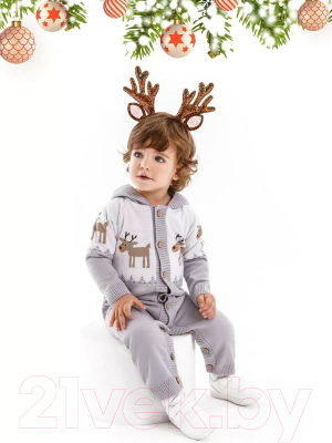 Комбинезон для малышей Amarobaby Pure Love Christmas Deer / AB-OD21-PLC502D/11-62 (серый, р.62)