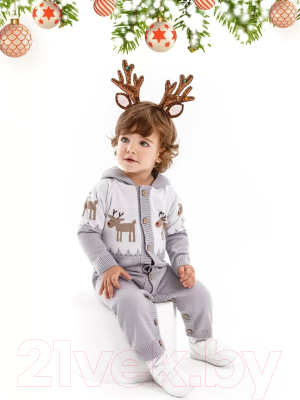 Комбинезон для малышей Amarobaby Pure Love Christmas Deer / AB-OD21-PLC502D/11-80 (серый, р.80)
