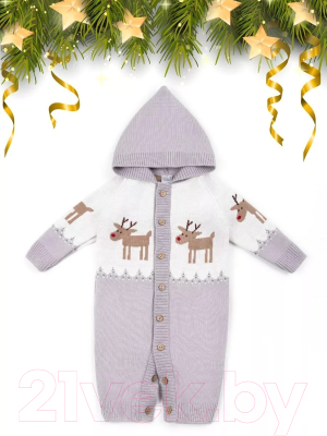 Комбинезон для малышей Amarobaby Pure Love Christmas Deer / AB-OD21-PLC502D/11-80 (серый, р.80)