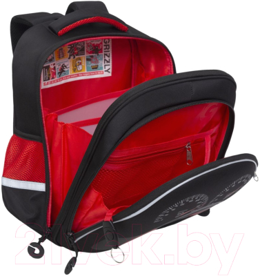 Школьный рюкзак Grizzly RAz-387-4 (черный/красный)