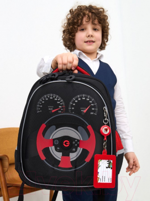 Школьный рюкзак Grizzly RAz-387-4 (черный/красный)