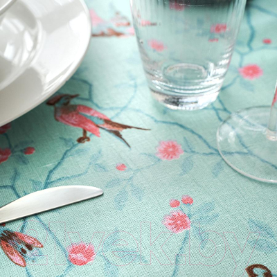 Изображение товара Скатерть Лен наш Японская птица 21-111/1 249731 (145x180, голубой/розовый)