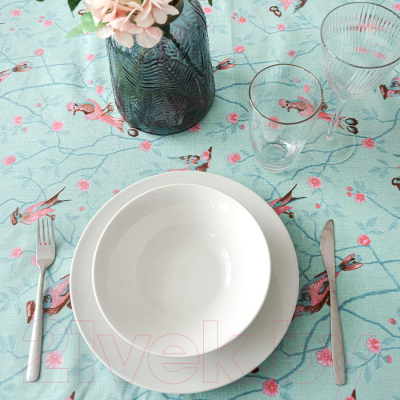 Изображение товара Скатерть Лен наш Японская птица 21-111/1 249731 (145x180, голубой/розовый)