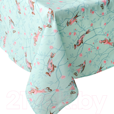 Изображение товара Скатерть Лен наш Японская птица 21-111/1 249731 (145x180, голубой/розовый)