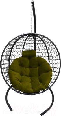 Кресло подвесное Craftmebelby Кокон Круглый Премиум (черный/зеленый)