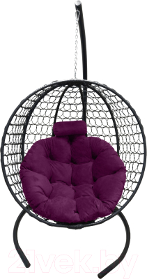 Кресло подвесное Craftmebelby Кокон Круглый премиум (черный/фиолетовый)