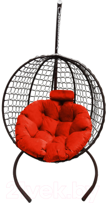 Кресло подвесное Craftmebelby Кокон Круглый премиум (коричневый/коралловый)
