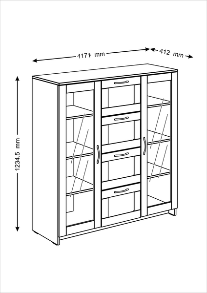 Тумба Mio Tesoro Сириус 2 двери со стеклом и 4 ящика 117x123 2.02.03.400.1 (белый)