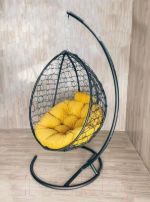 Кресло подвесное Craftmebelby Кокон Капля Премиум (черный/желтый)