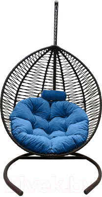 Кресло подвесное Craftmebelby Кокон Капля Зигзаг (черный/голубой)