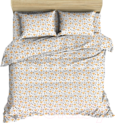Комплект постельного белья Лен наш Лисы на белом 1.5 сп / 227878 (белый/оранжевый)