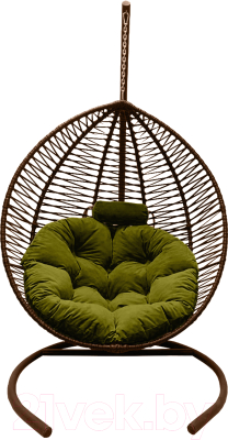 Кресло подвесное Craftmebelby Кокон Капля Зигзаг (коричневый/зеленый)