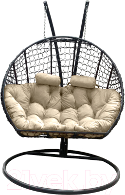 Кресло подвесное Craftmebelby Кокон Двойной Премиум Кольца (черный/бежевый)