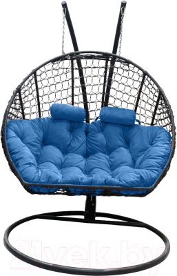 Кресло подвесное Craftmebelby Кокон Двойной Премиум Кольца (черный/голубой)
