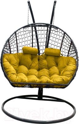 Кресло подвесное Craftmebelby Кокон Двойной Премиум Кольца (черный/желтый)