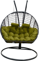 Кресло подвесное Craftmebelby Кокон Двойной Премиум Кольца (черный/зеленый) - 