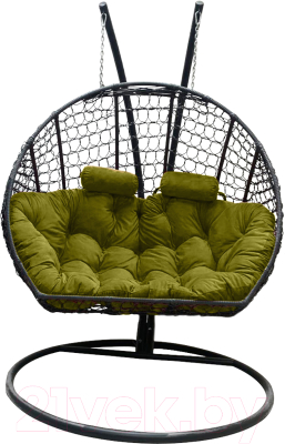 Кресло подвесное Craftmebelby Кокон Двойной Премиум Кольца (черный/зеленый)