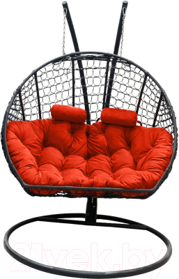 Кресло подвесное Craftmebelby Кокон Двойной Премиум Кольца (черный/коралловый)