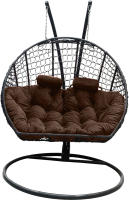 Кресло подвесное Craftmebelby Кокон Двойной Премиум Кольца (черный/коричневый) - 
