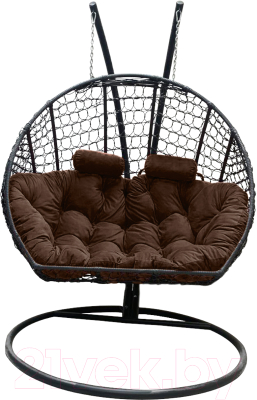 Кресло подвесное Craftmebelby Кокон Двойной Премиум Кольца (черный/коричневый)