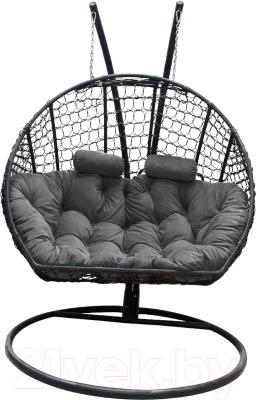 Кресло подвесное Craftmebelby Кокон Двойной Премиум Кольца (черный/серый)