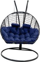 Кресло подвесное Craftmebelby Кокон Двойной Премиум Кольца (черный/синий) - 