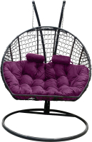 Кресло подвесное Craftmebelby Кокон Двойной Премиум Кольца (черный/фиолетовый) - 