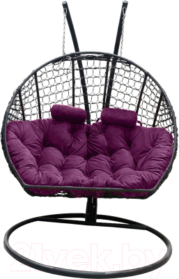 Кресло подвесное Craftmebelby Кокон Двойной Премиум Кольца (черный/фиолетовый)