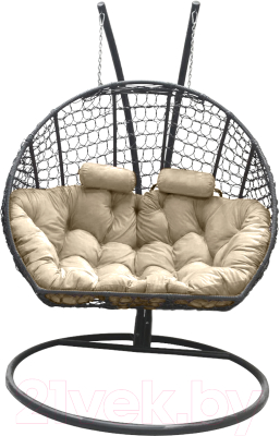 Кресло подвесное Craftmebelby Кокон Двойной Премиум Кольца (графит/бежевый)