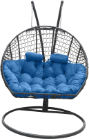 Кресло подвесное Craftmebelby Кокон Двойной Премиум Кольца (графит/голубой) - 