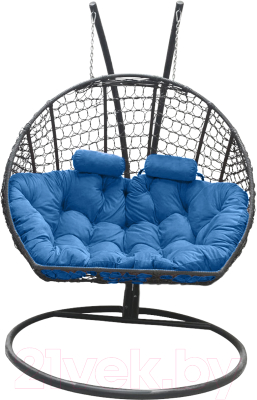 Кресло подвесное Craftmebelby Кокон Двойной Премиум Кольца (графит/голубой)