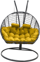 Кресло подвесное Craftmebelby Кокон Двойной Премиум Кольца (графит/желтый) - 