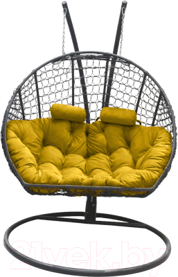 Кресло подвесное Craftmebelby Кокон Двойной Премиум Кольца (графит/желтый)