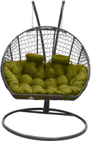 Кресло подвесное Craftmebelby Кокон Двойной Премиум Кольца (графит/зеленый) - 