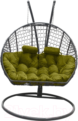 Кресло подвесное Craftmebelby Кокон Двойной Премиум Кольца (графит/зеленый)