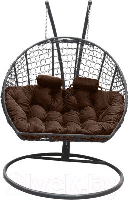 Кресло подвесное Craftmebelby Кокон Двойной Премиум Кольца (графит/коричневый)