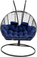 Кресло подвесное Craftmebelby Кокон Двойной Премиум Кольца (графит/синий) - 