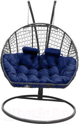 Кресло подвесное Craftmebelby Кокон Двойной Премиум Кольца (графит/синий)