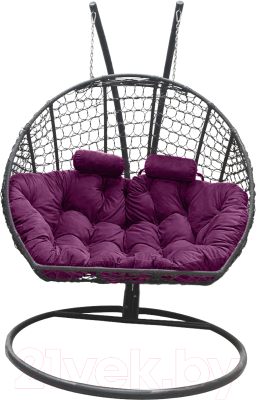 Кресло подвесное Craftmebelby Кокон Двойной Премиум Кольца (графит/фиолетовый)