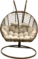 Кресло подвесное Craftmebelby Кокон Двойной Премиум Кольца (коричневый/бежевый) - 