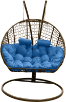Кресло подвесное Craftmebelby Кокон Двойной Премиум Кольца (коричневый/голубой) - 