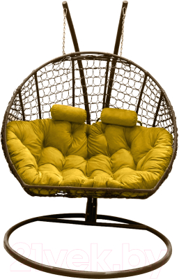 Кресло подвесное Craftmebelby Кокон Двойной Премиум Кольца (коричневый/желтый)