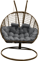 Кресло подвесное Craftmebelby Кокон Двойной Премиум Кольца (коричневый/серый) - 