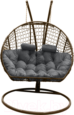 Кресло подвесное Craftmebelby Кокон Двойной Премиум Кольца (коричневый/серый)