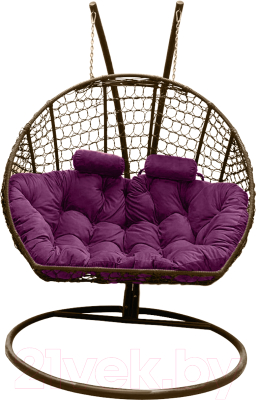Кресло подвесное Craftmebelby Кокон Двойной Премиум Кольца (коричневый/фиолетовый)