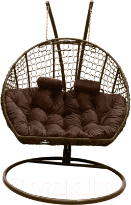 Кресло подвесное Craftmebelby Кокон Двойной Премиум Кольца (коричневый/коричневый)